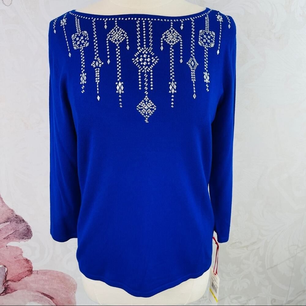 Ruby Rd. Blue Sweater With Silver Metal Accents NWT Size Medium